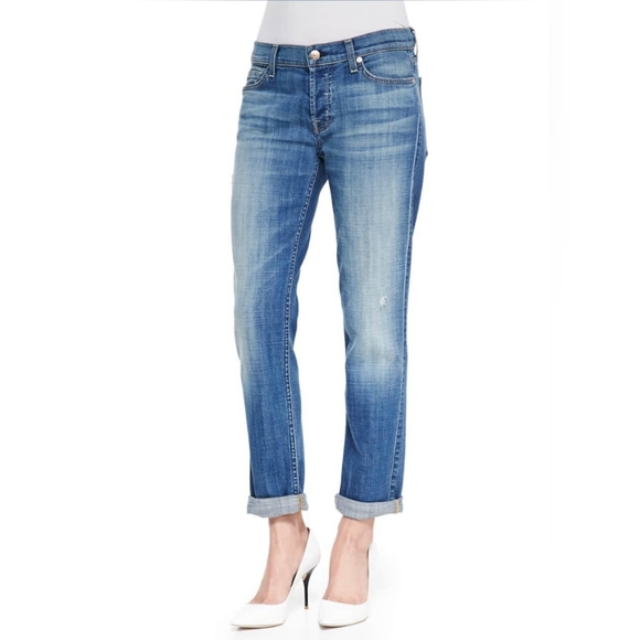 7 For All Mankind Josefina Skinny Boyfriend Medium Wash Distressed Jeans sz. 26 - Picture 1 of 10